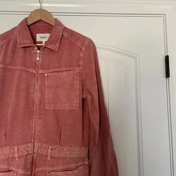 ba&sh Dova Denim Coverall Jumpsuit in Rose Pink Size Large - Picture 8 of 8